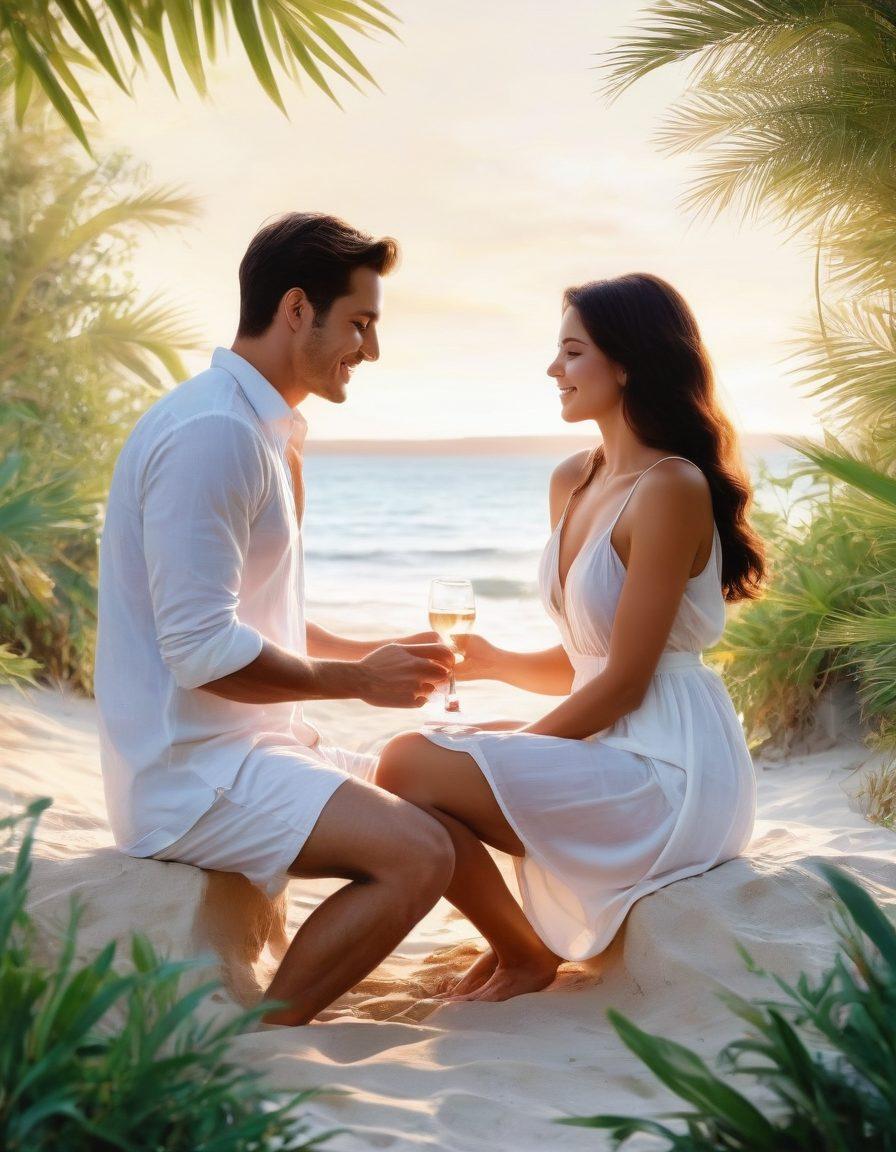 An intimate and alluring scene featuring three diverse individuals engaged in playful and passionate interaction under a soft, warm light. Emphasize the chemistry and connection between them, with an emphasis on shared laughter and whispers. Include elements of nature, like a secluded beach or a lush garden, to enhance the romance. Capture the essence of desire and exploration while maintaining an artistic and tasteful presentation. watercolor painting. soft pastel colors. dreamy atmosphere.